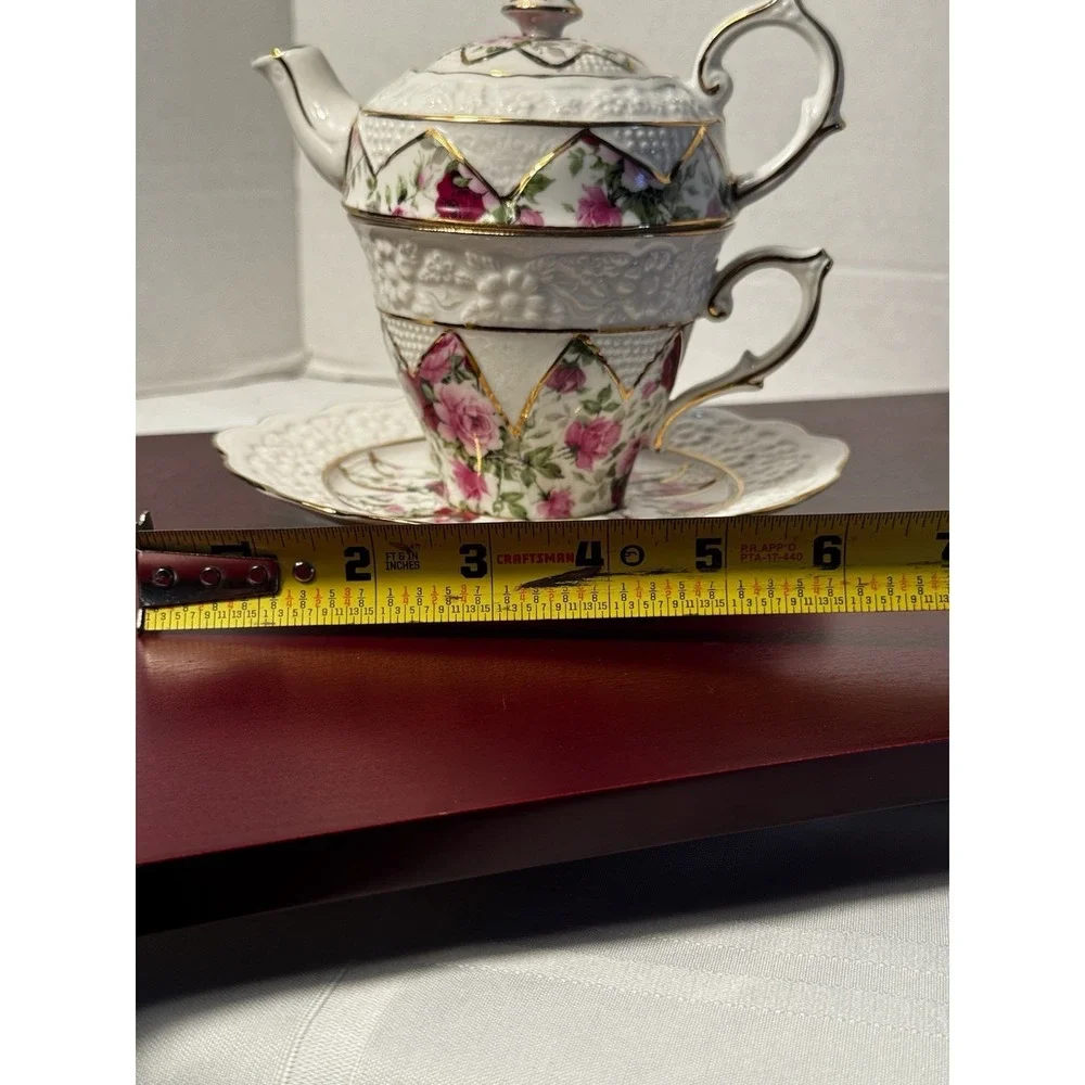4 piece Grace  teaware tea for one Rose Floral Teapot Cup Saucer & cookie  tray